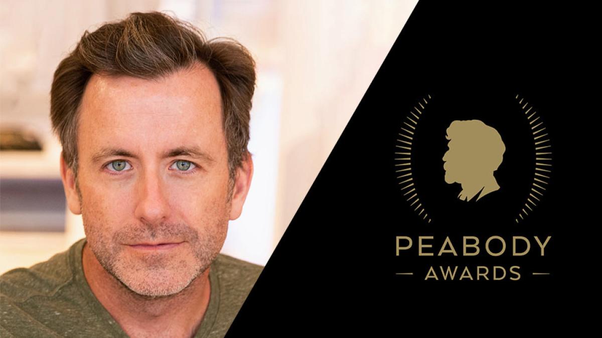 Headshot of Professor Brendan Patrick Hughes with a Peabody Awards logo.