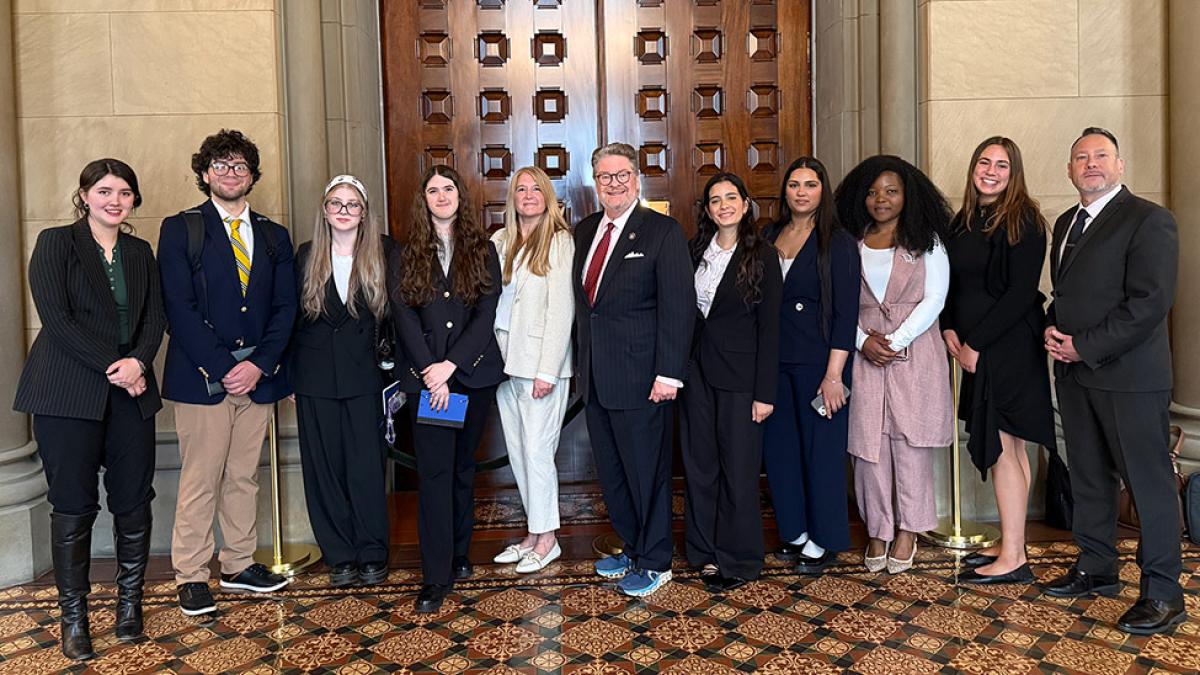Pace University students in the Animal Advocacy Clinic meet with Sen. Pete Harckham in Albany.
