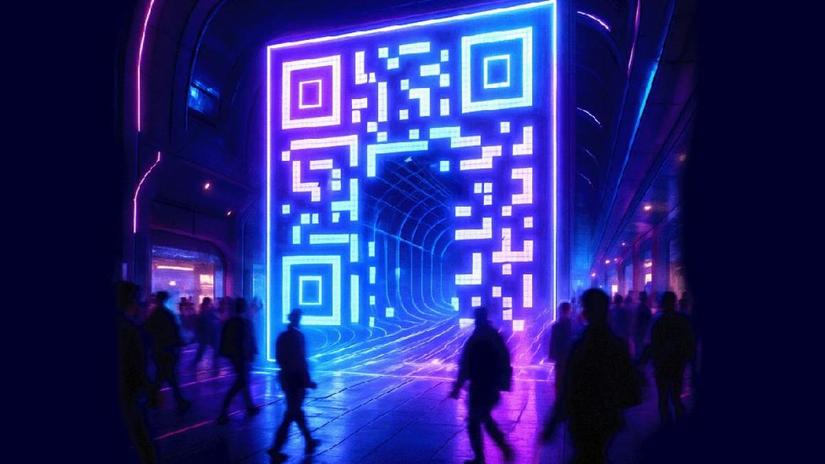 Large digital projection of QR code