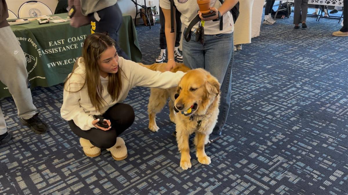 Pace University College of Health Professions Paws for a Purpose event student with a service dog