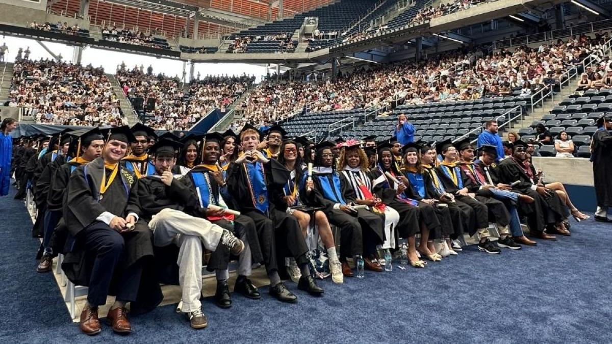 Seidenberg students pose for a photo at Pace University's 2026 Commencement