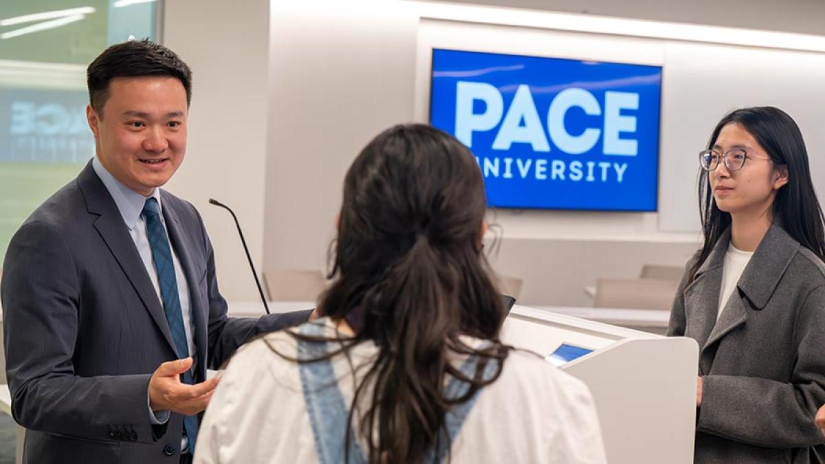 Lubin School of Business professor in the accounting department teaching a class at Pace University.
