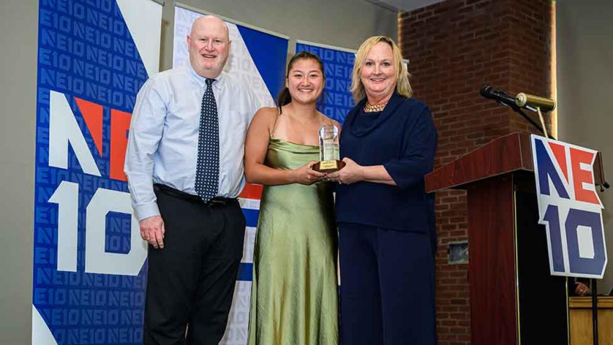 Pace University student-athlete Alexandra Witucki receiving an award