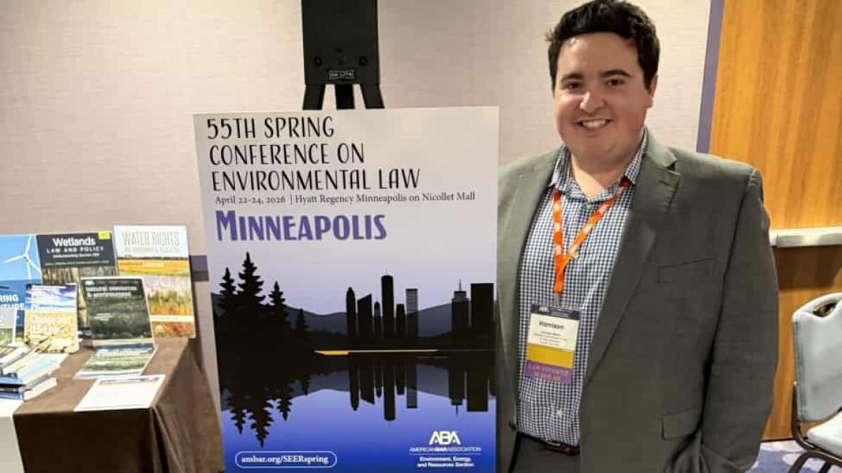 Elisabeth Haub School of Law student Harrison Bench standing at the ABA Seer Competition