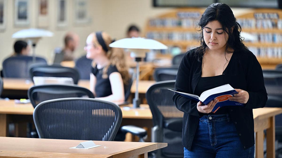 Female student studying in the library