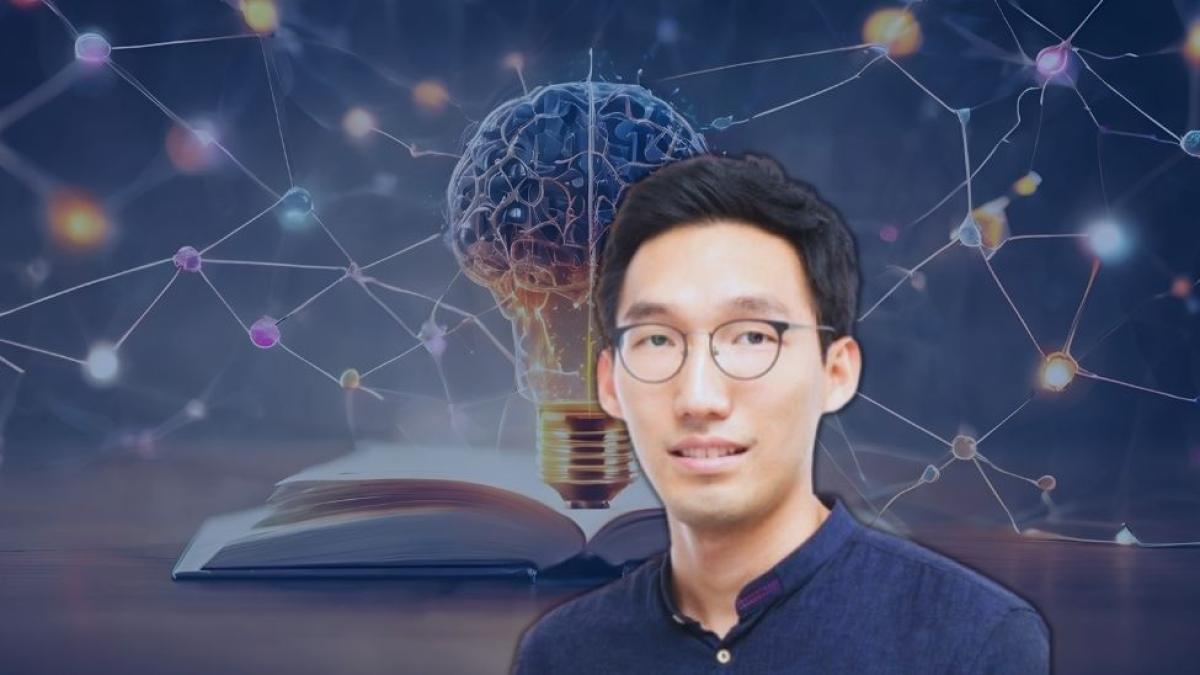 Youngsoo Shin against a collage background.