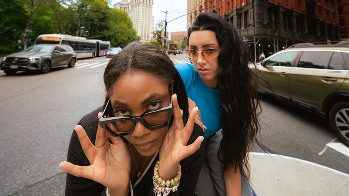 Two Pace University students in NYC taking a selfie.