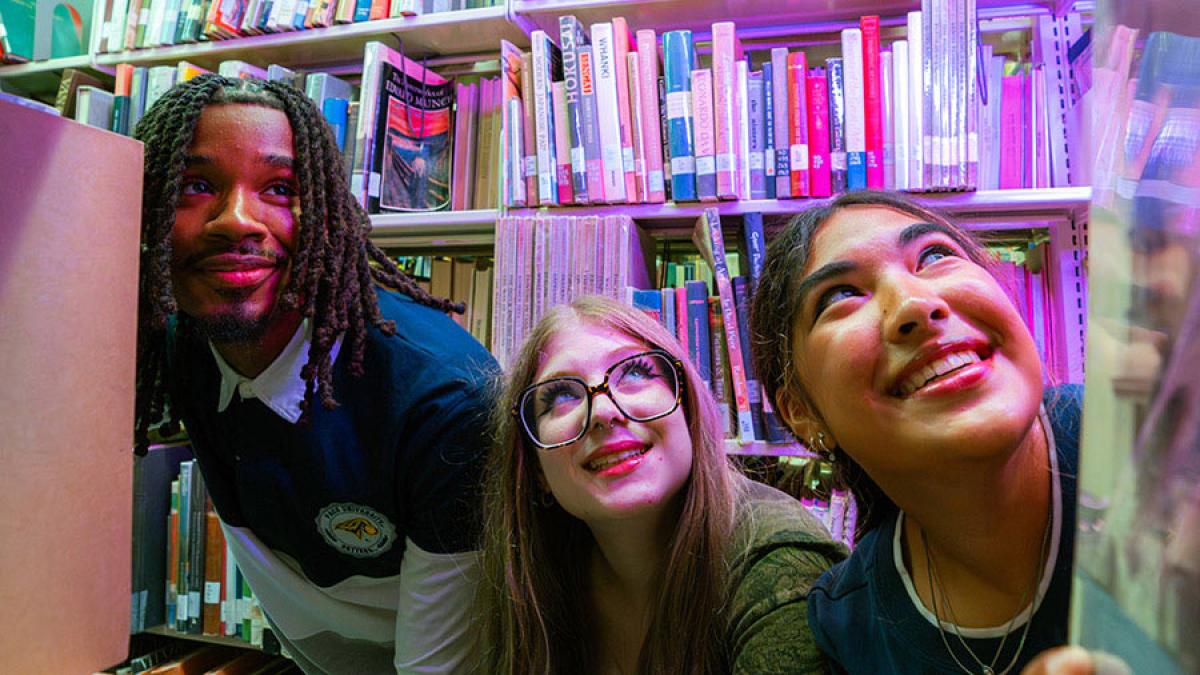 Three Pace University students studying on the Westchester campus.