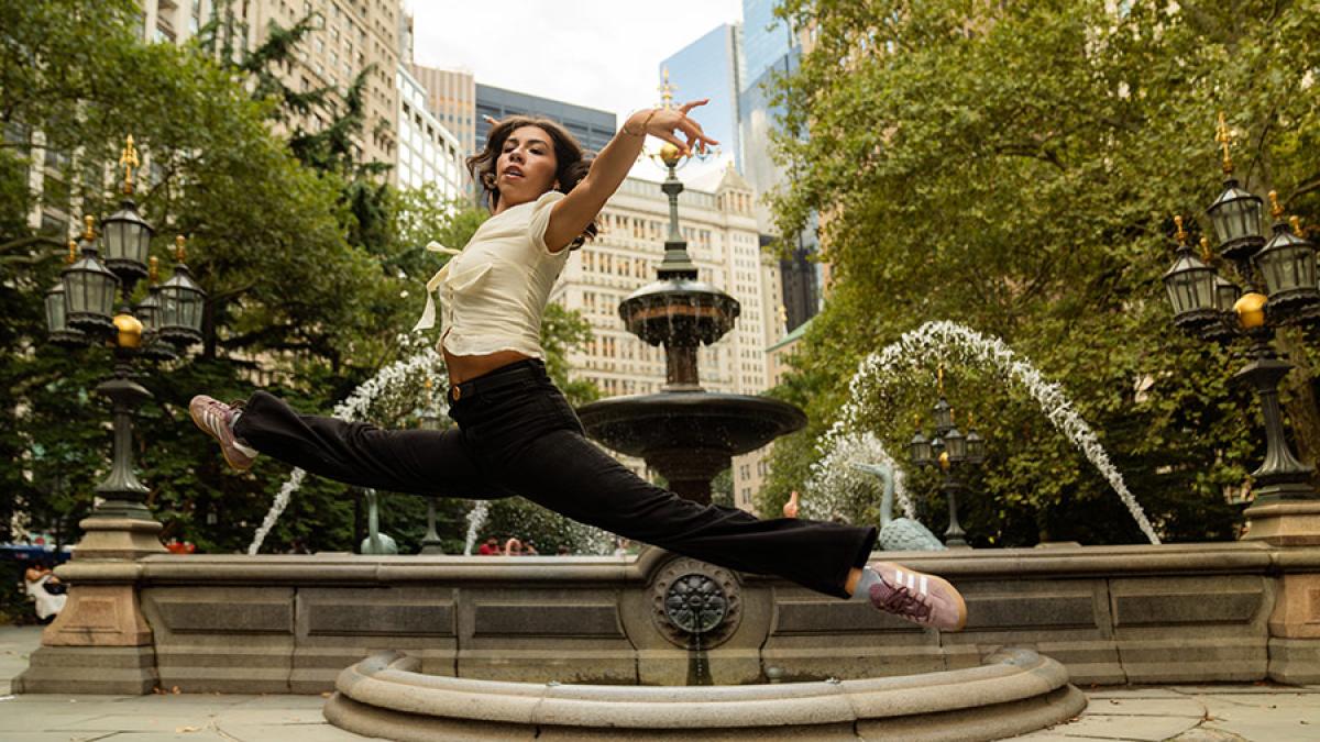Pace University student dancing in NYC.