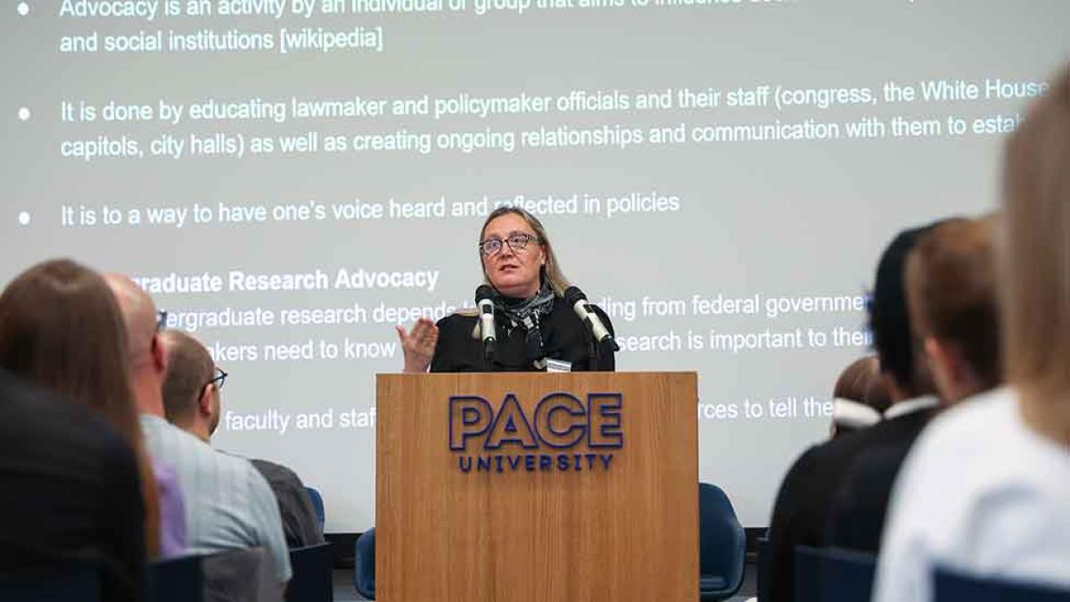 Pace University professor Christelle Scharff presents research
