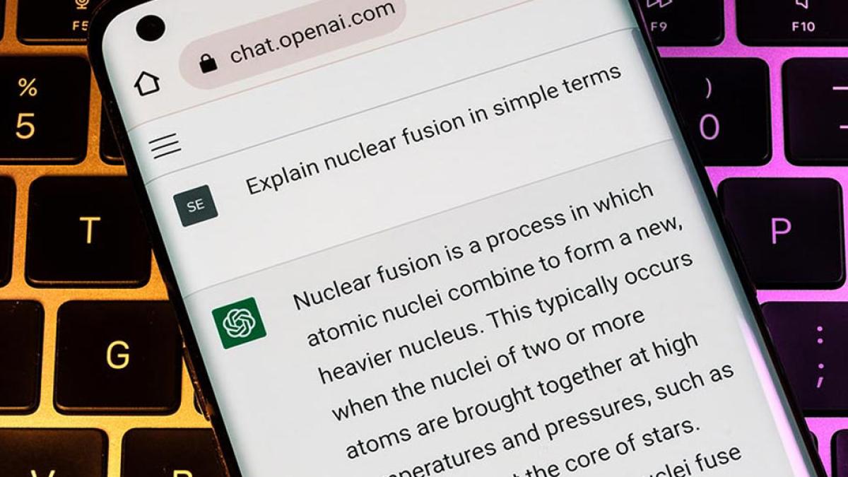 AI Chatbot ChatGPT providing answer to question about nuclear fusion, on a smartphone device