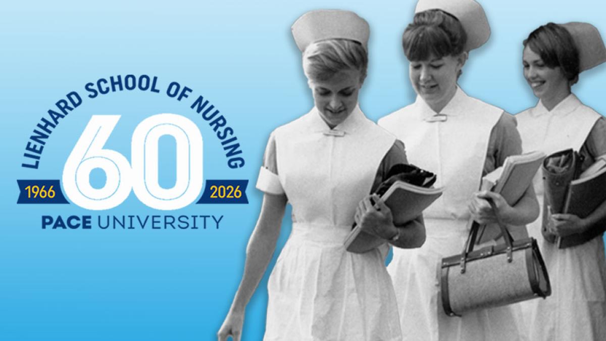 Lienhard School of Nursing 60th Anniversary logo with vintage black and white nurses.