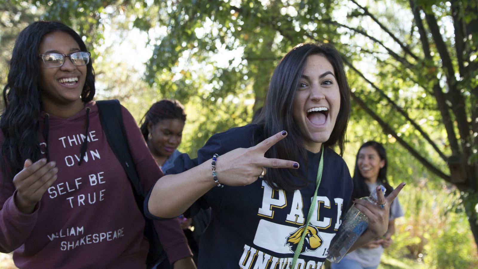 Students having fun on the Westchester campus.