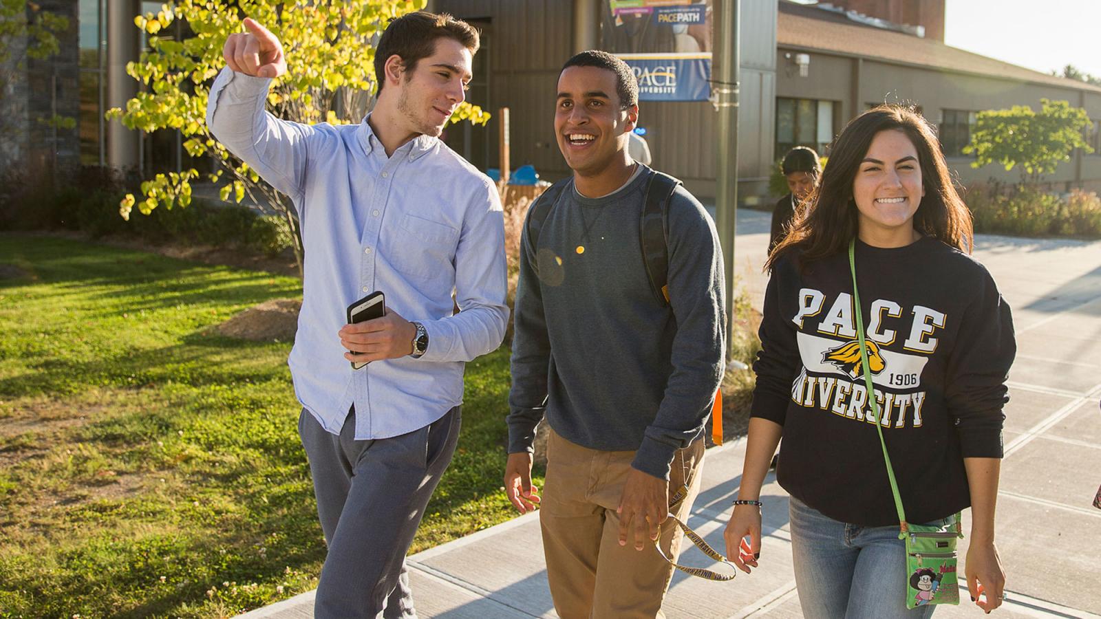 Students walking around the Westchester campus.