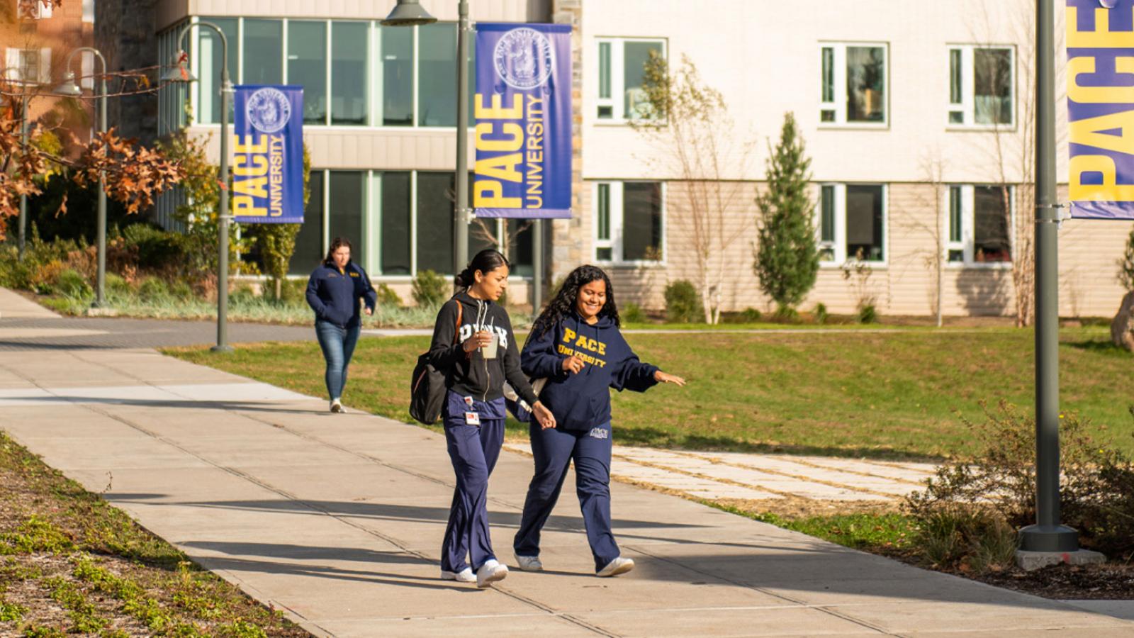 Students walking around the Pleasantville campus.