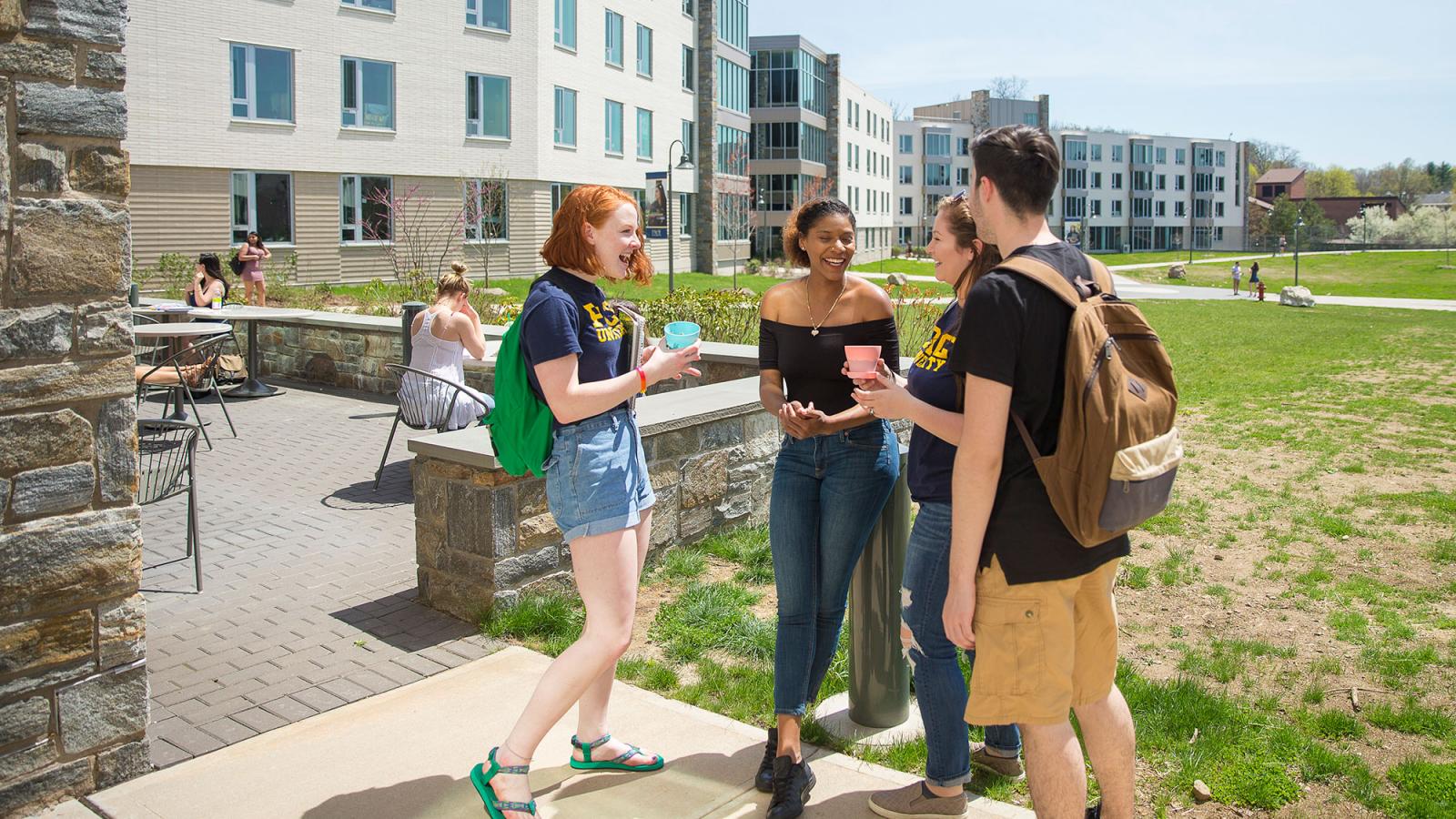 Students walking around the Westchester campus