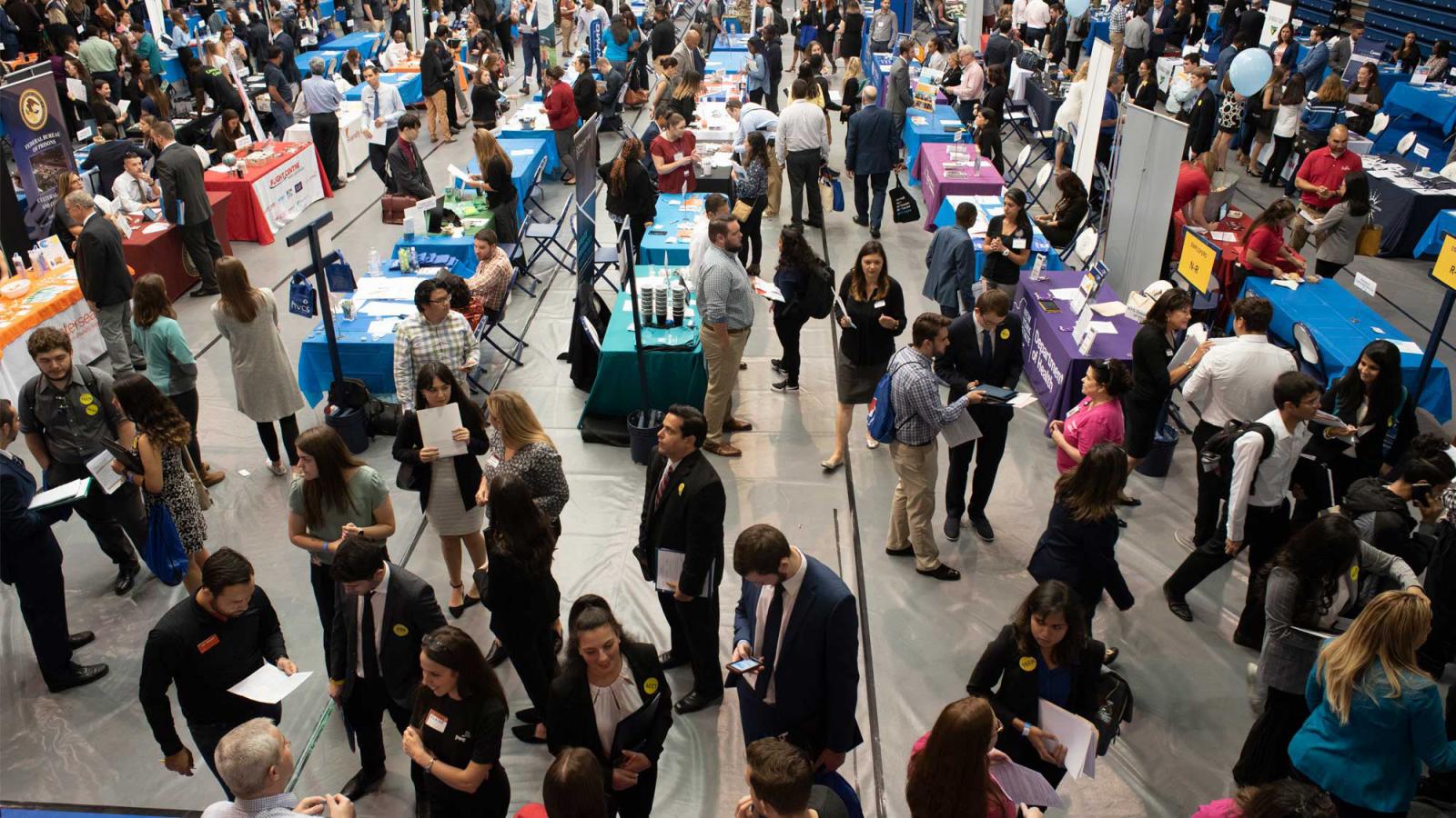Students at a Career Services fair.