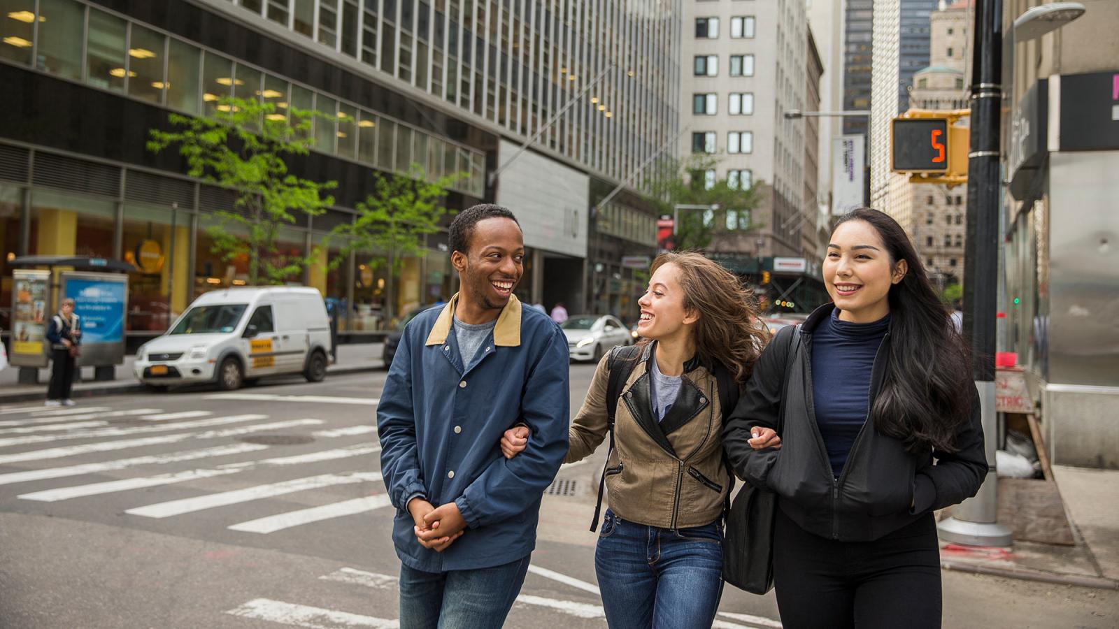 Students walking around NYC.
