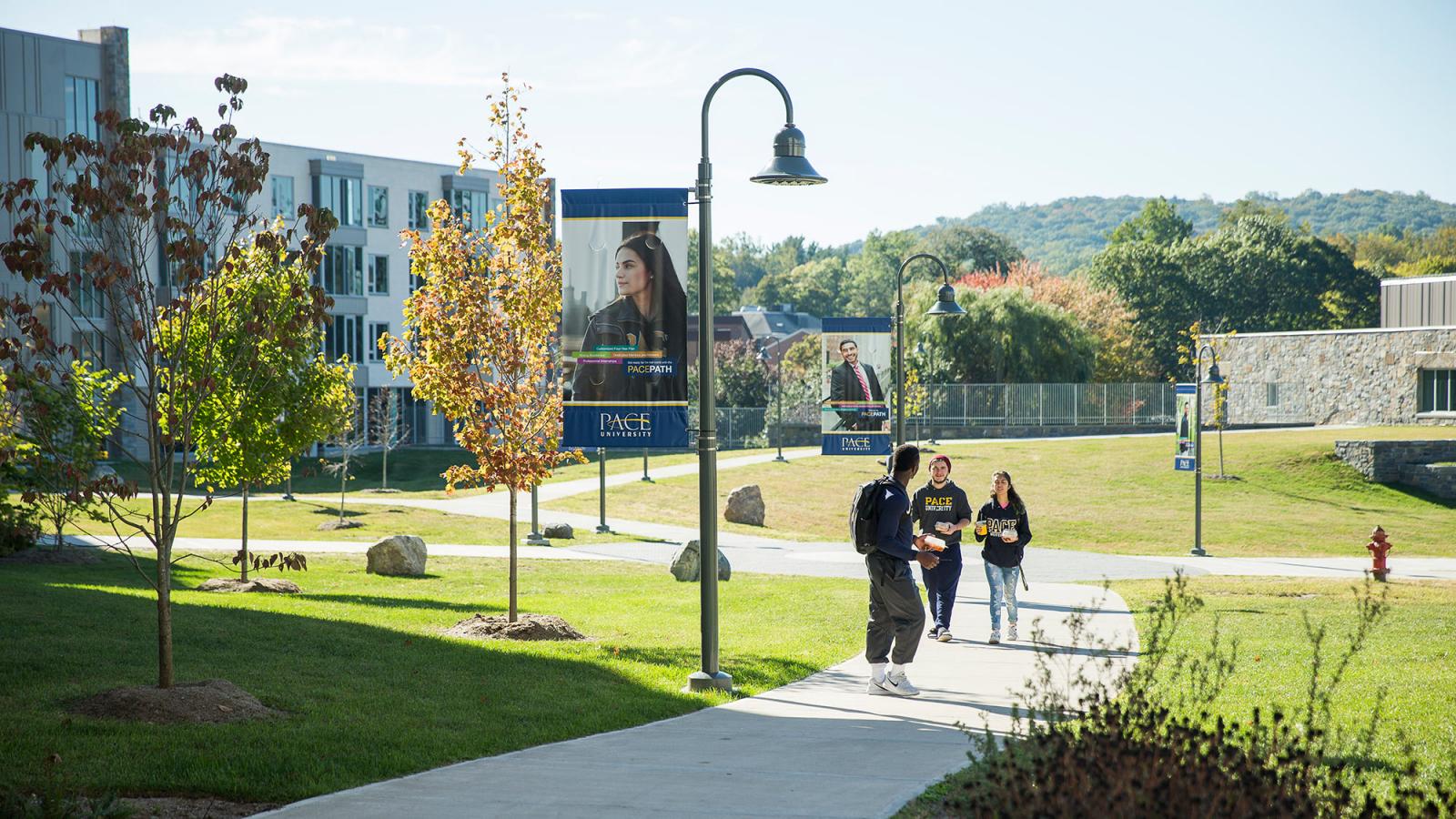 Students walking around the Westchester campus.