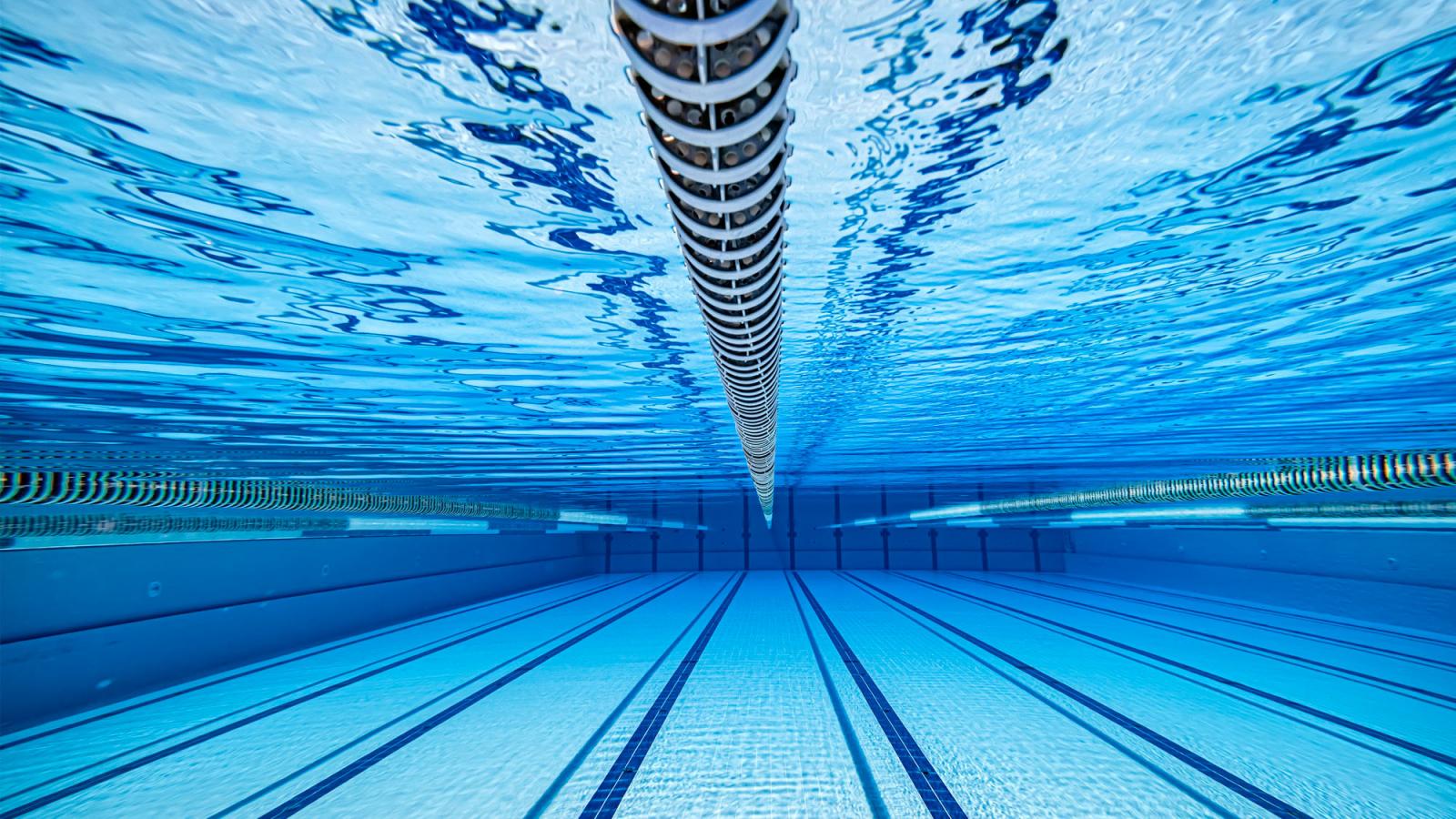 View of a pool from under the water.