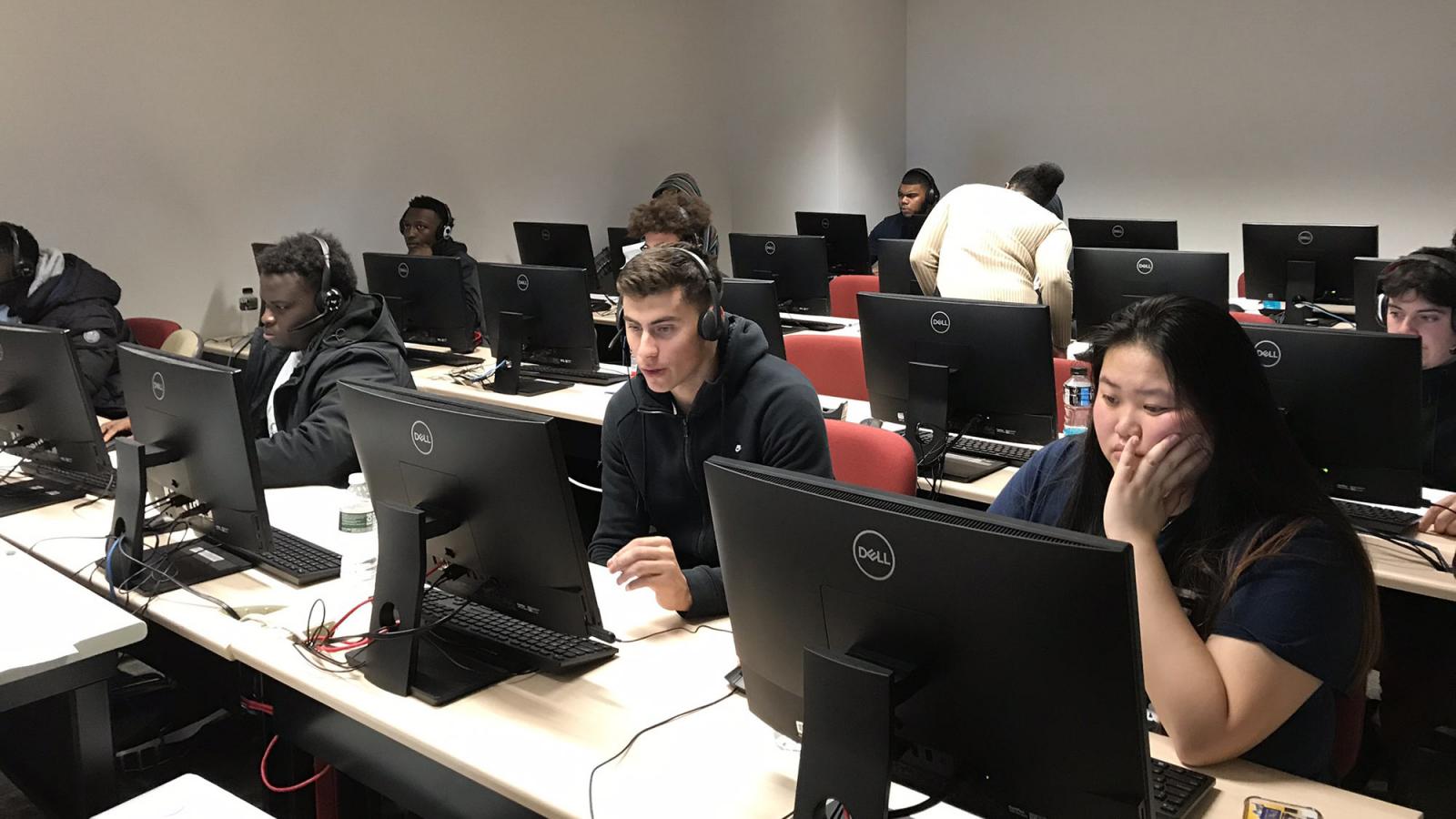 Pace university students in a computer lab on campus.