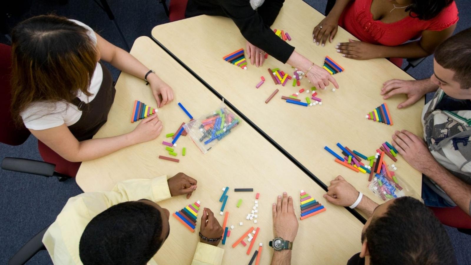 Students working at a table