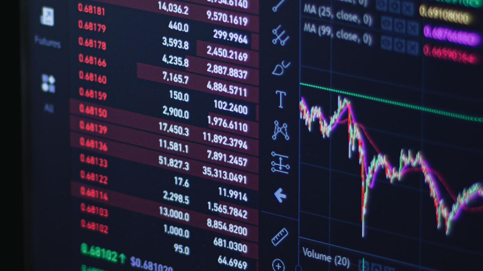 Live stock market line graphic on a computer screen