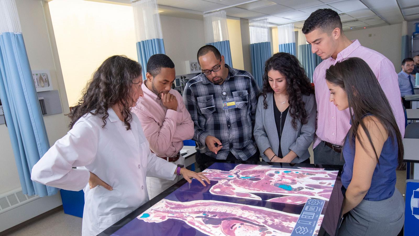 Student and faculty working around the SECTRA table.