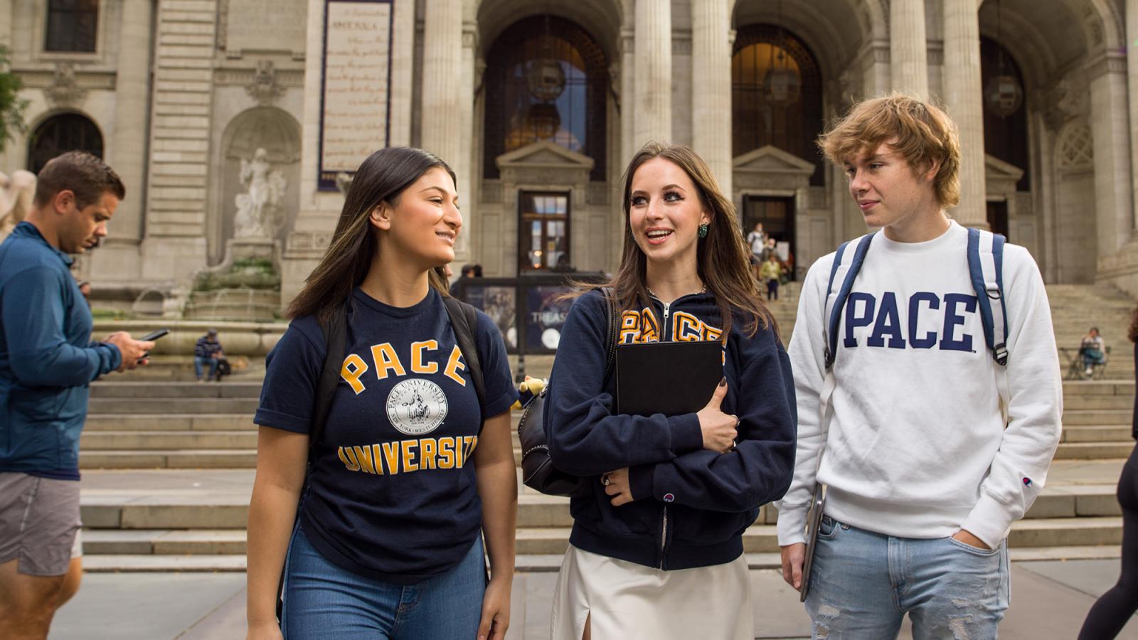 Group of Pace students walking around NYC.