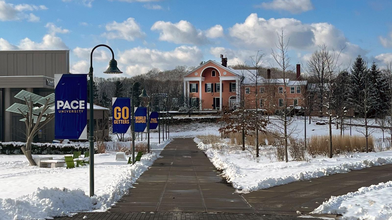 snow covered pleasantville campus