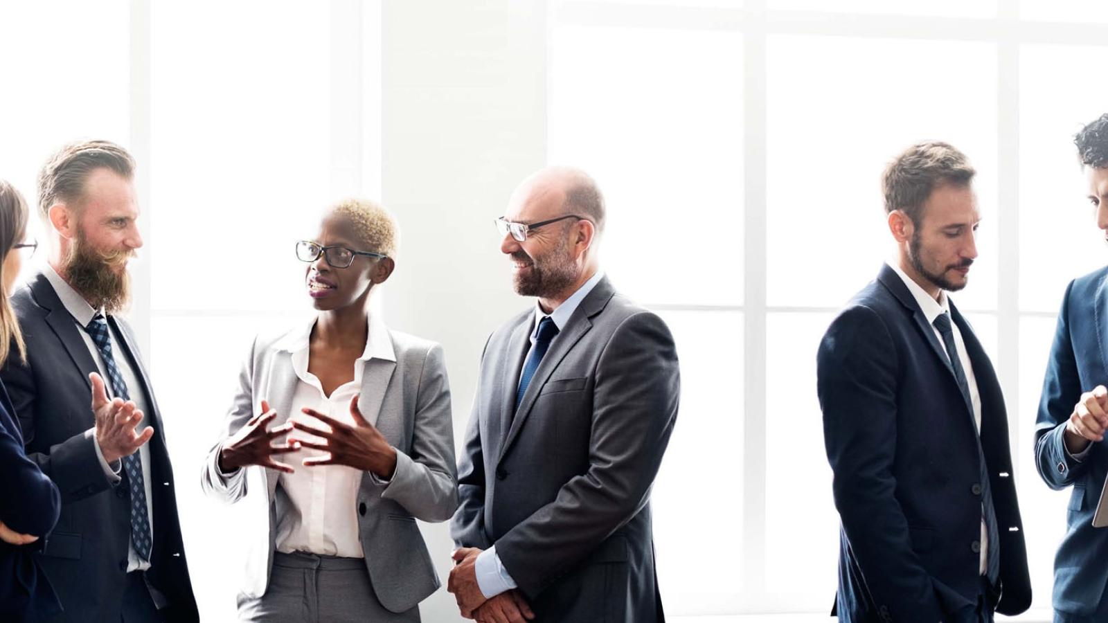 cover of 2018 issue of Lubin Business Review with image of group of business people talking