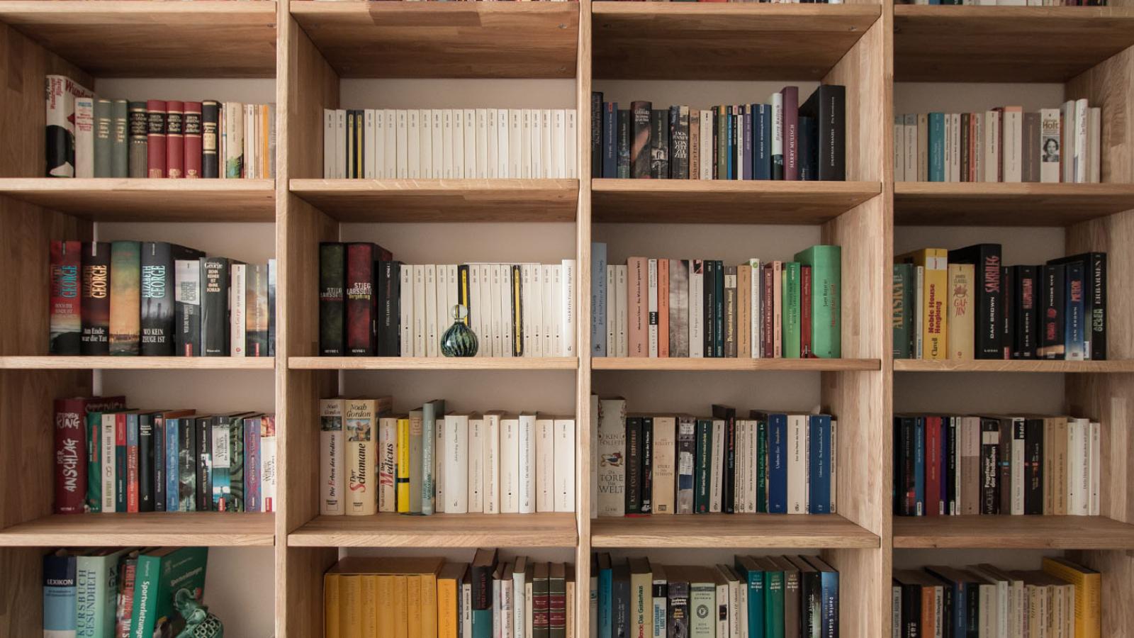 Wide shot of a bookshelf