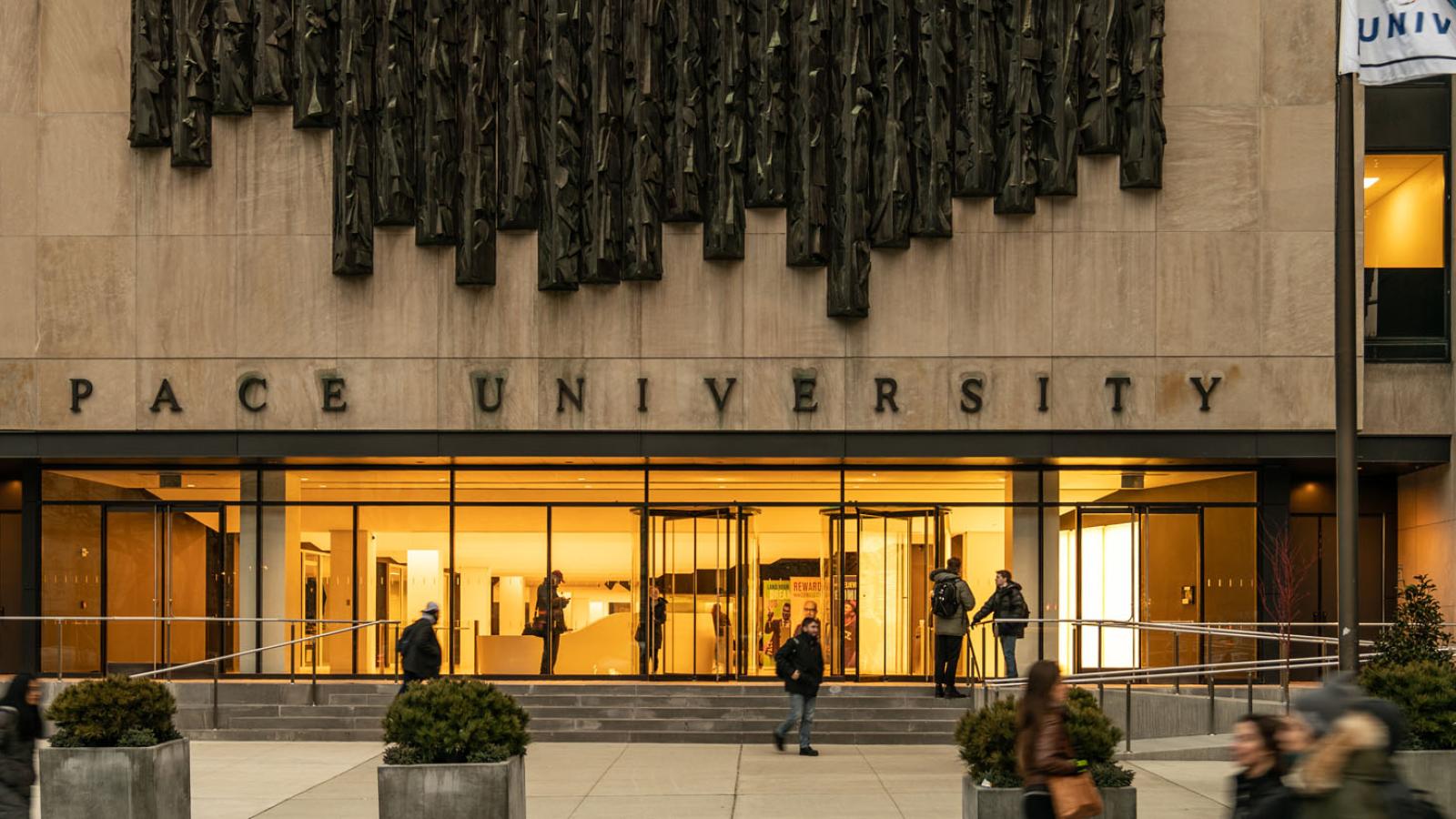 front entrance of One Pace Plaza at the New York City Campus