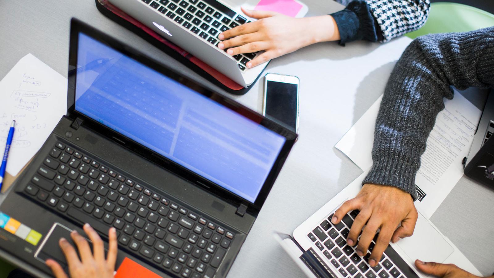 Group of students typing on their laptops.