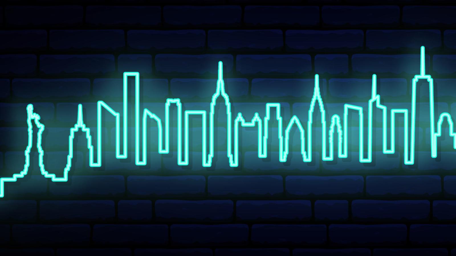 nyc skyline in neon