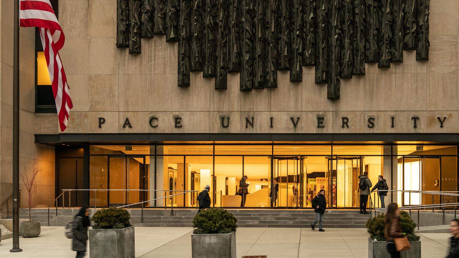 Front facade of 1 Pace Plaza.