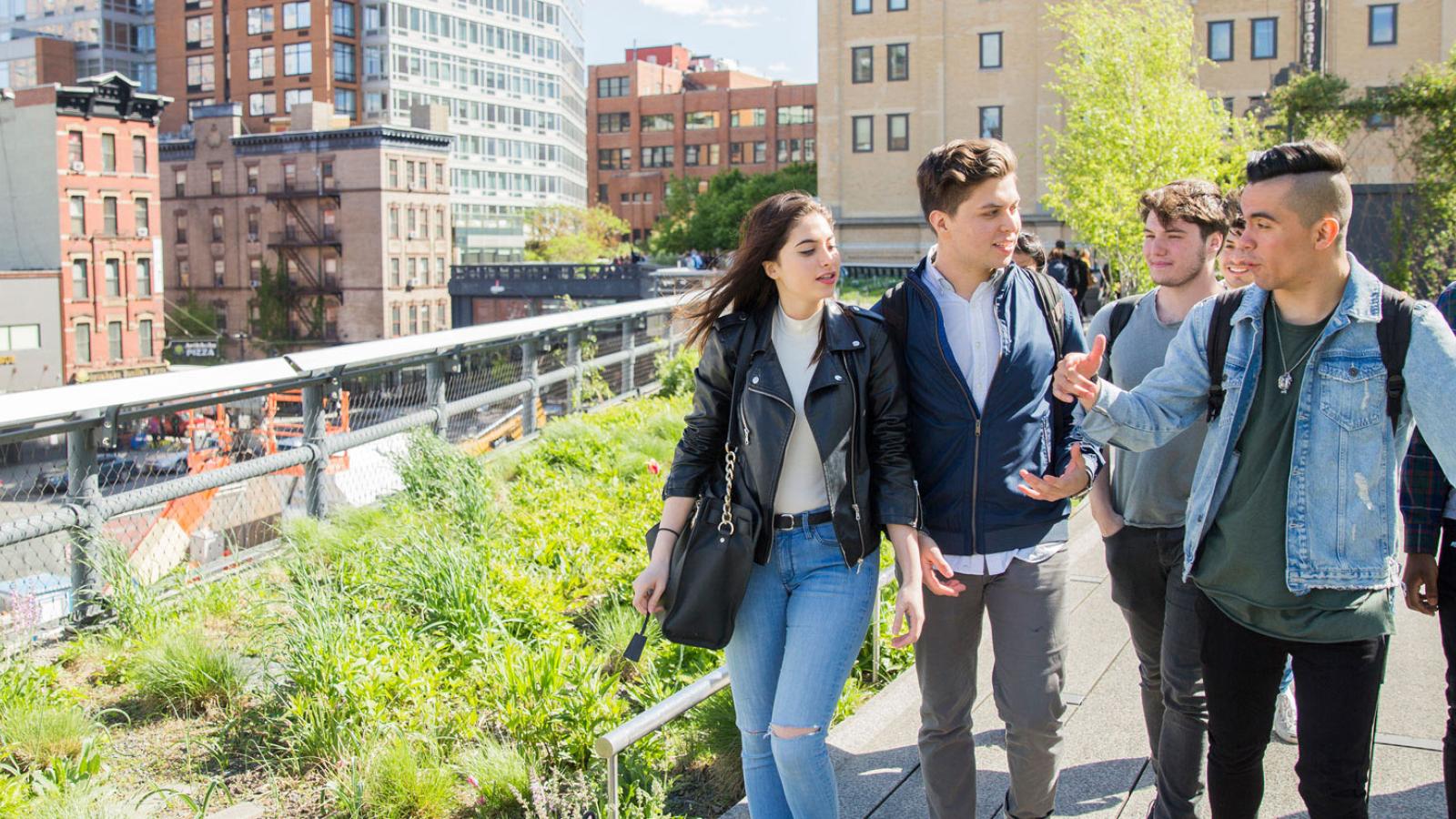 Group of students enjoying a sunny day in NYC.