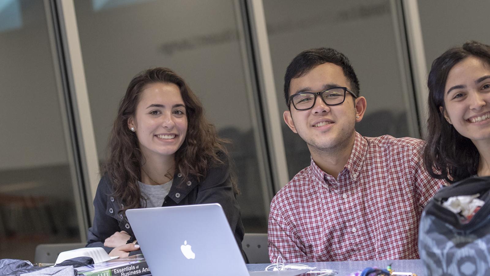 Three Pace University students at the Kessel Student Center in Pleasantville, New York