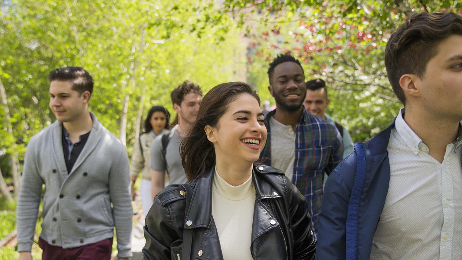 Pace University students walking on campus