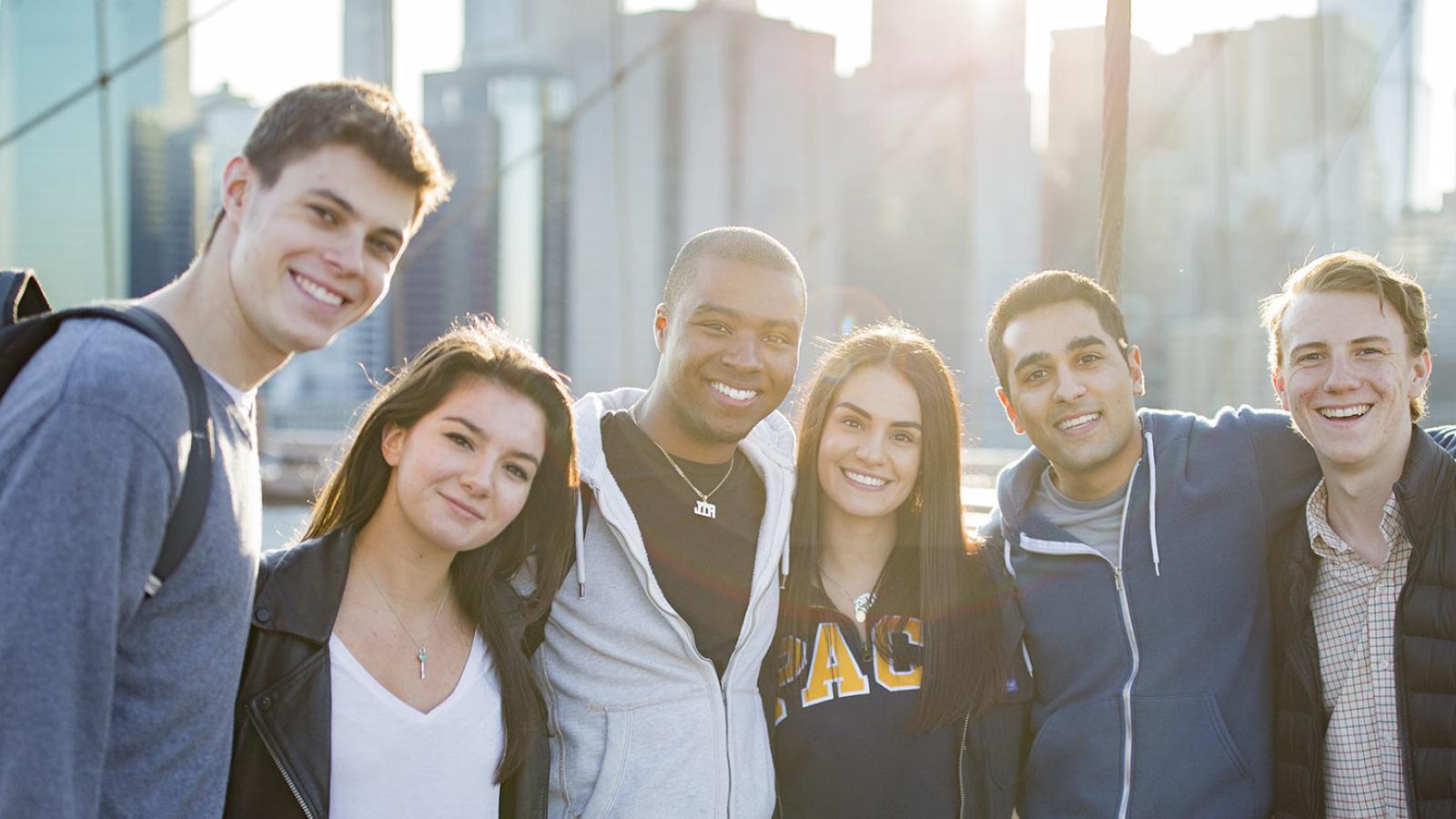 Pace University students on the Brooklyn Bridge, near the New York City campus.