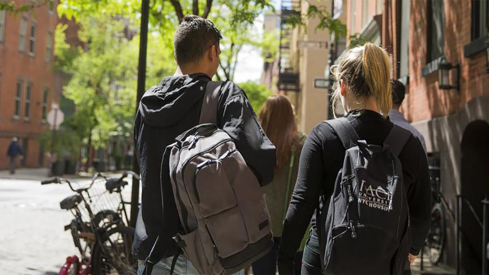 Two students walking around NYC.