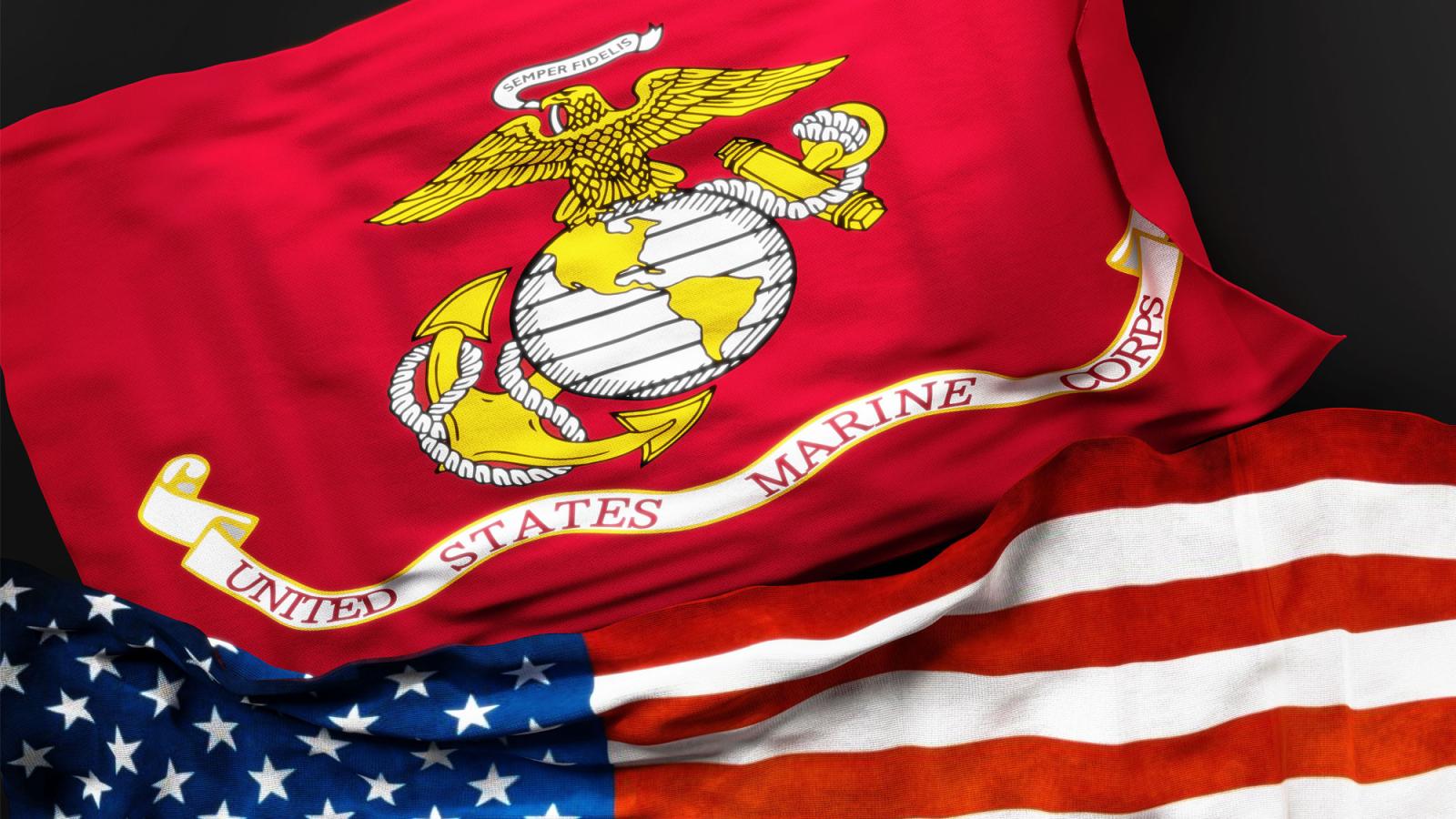 US Marine Corps and American flags