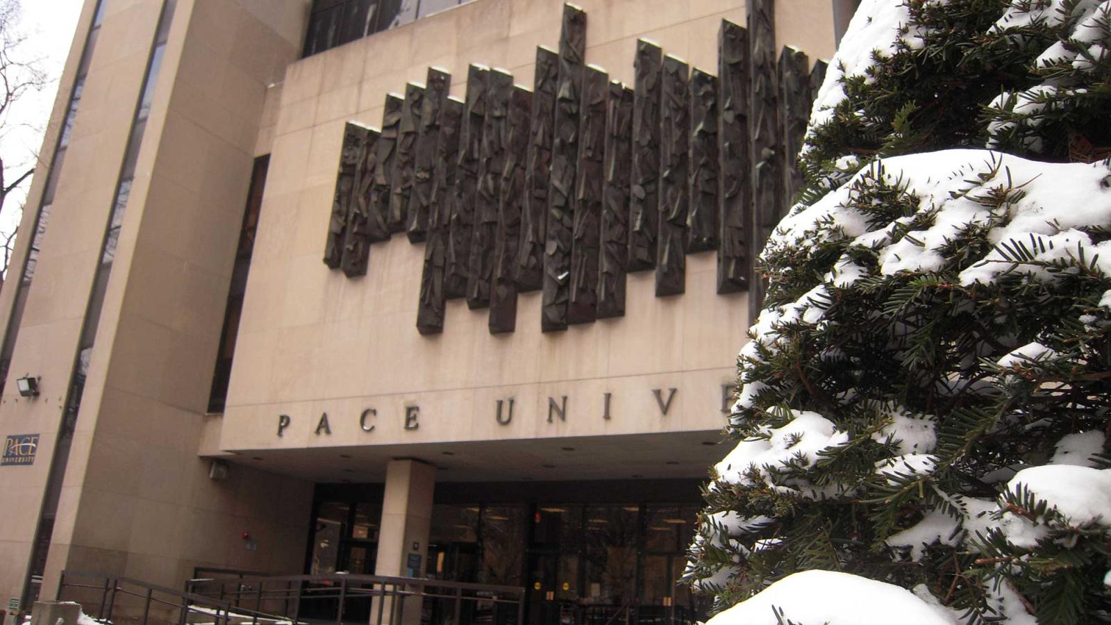 One Pace Plaza with light snow