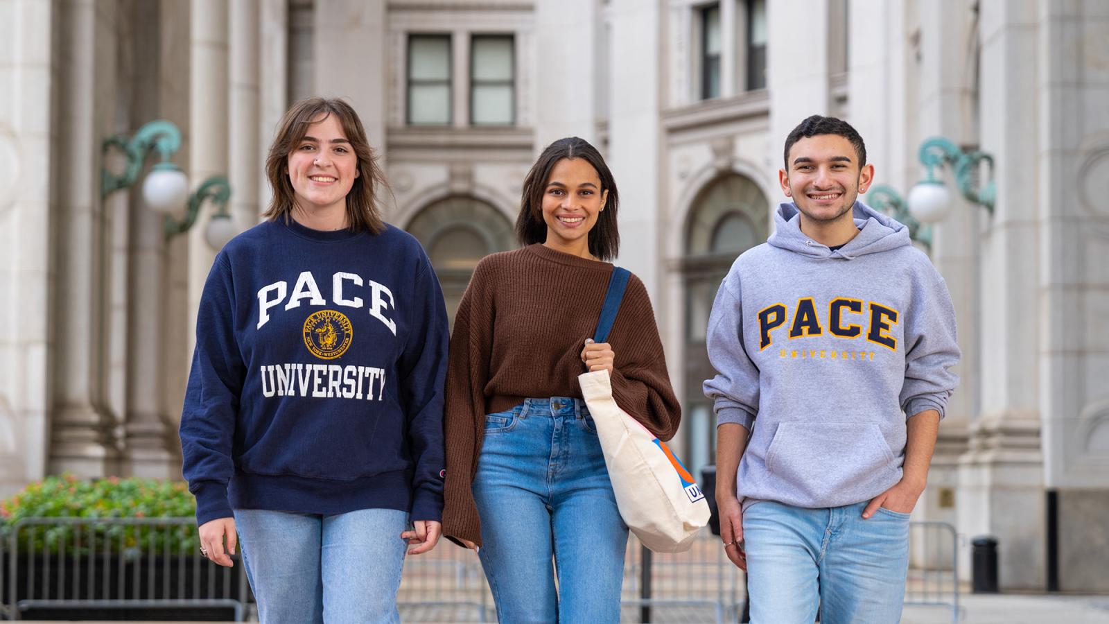 Pace students posing for a photo in Lower Manhattan