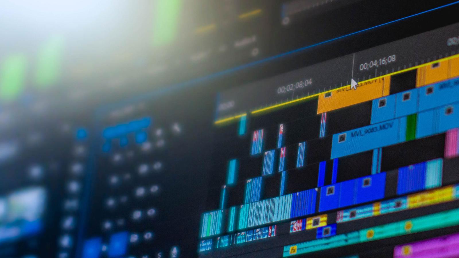 close up of a video editing timeline on a computer screen