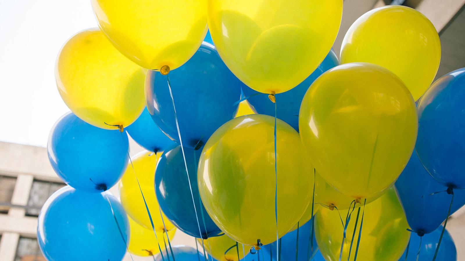 Blue and yellow balloons.