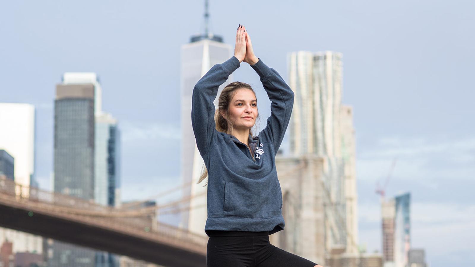 Student doing a joga pose.