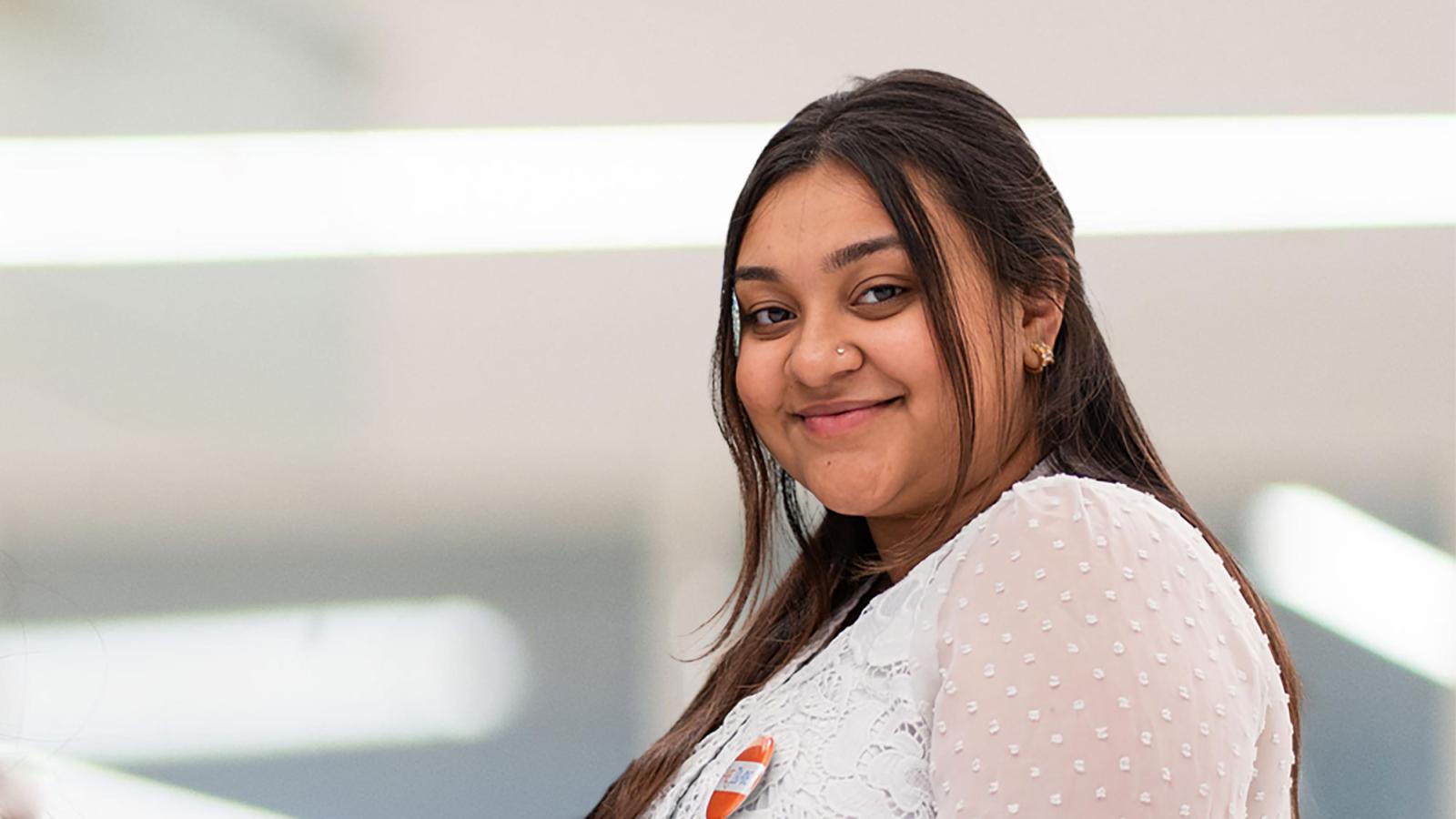 Pace University student, tasfia rahim posing for the camera