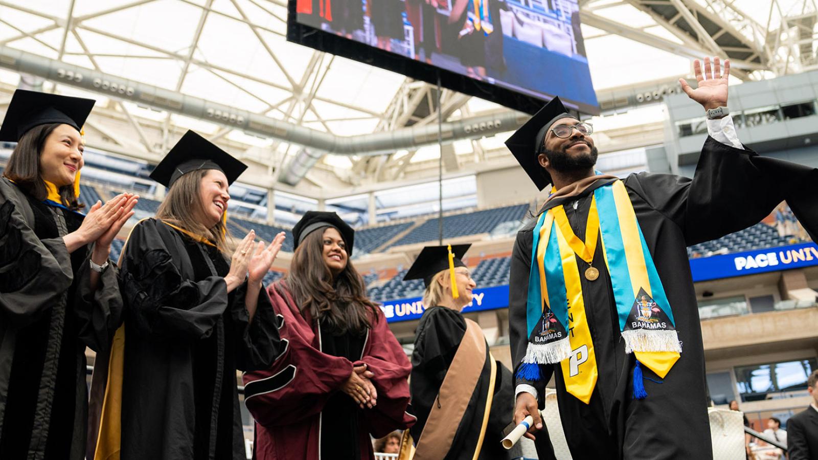 Telfar Clemens at Pace University's 2023 Commencement ceremony.