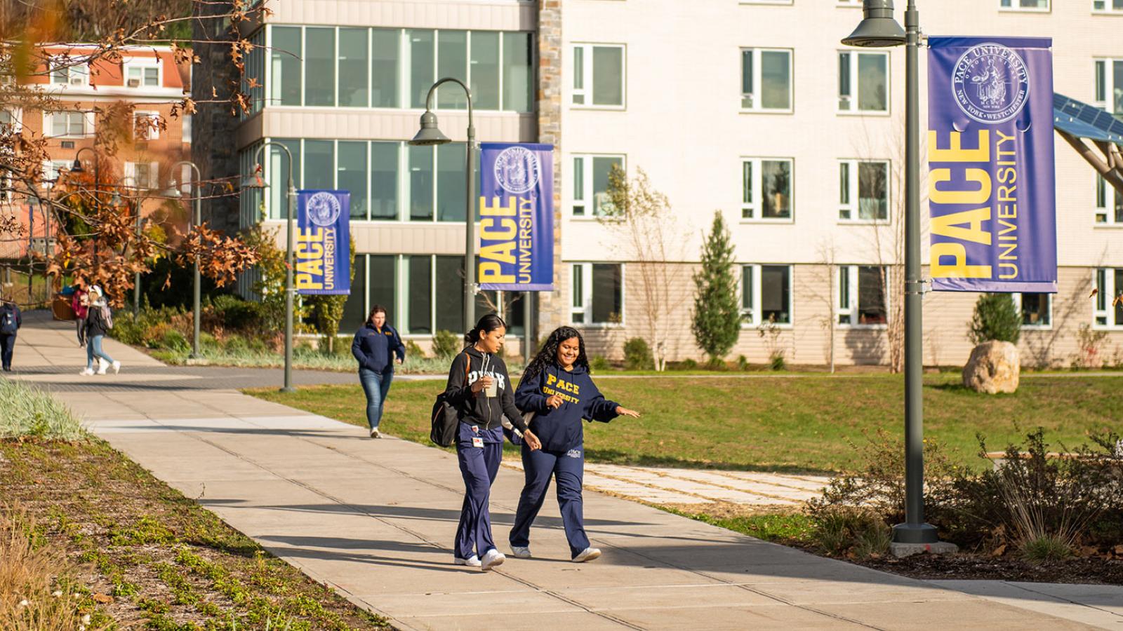 Student walking around the Pleasantville campus.